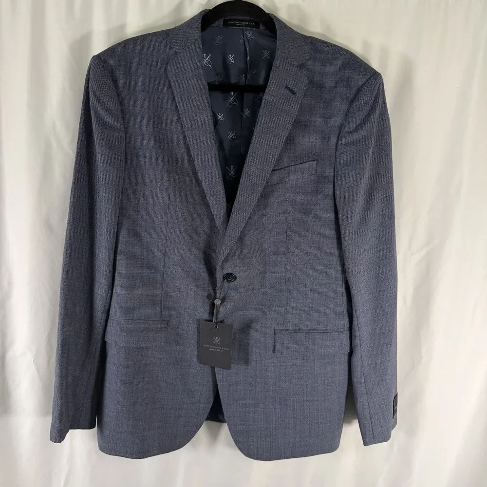 New John Varvatos 100% Wool Blazer Mens 42R Blue 2 Button Front Signature Tailor
